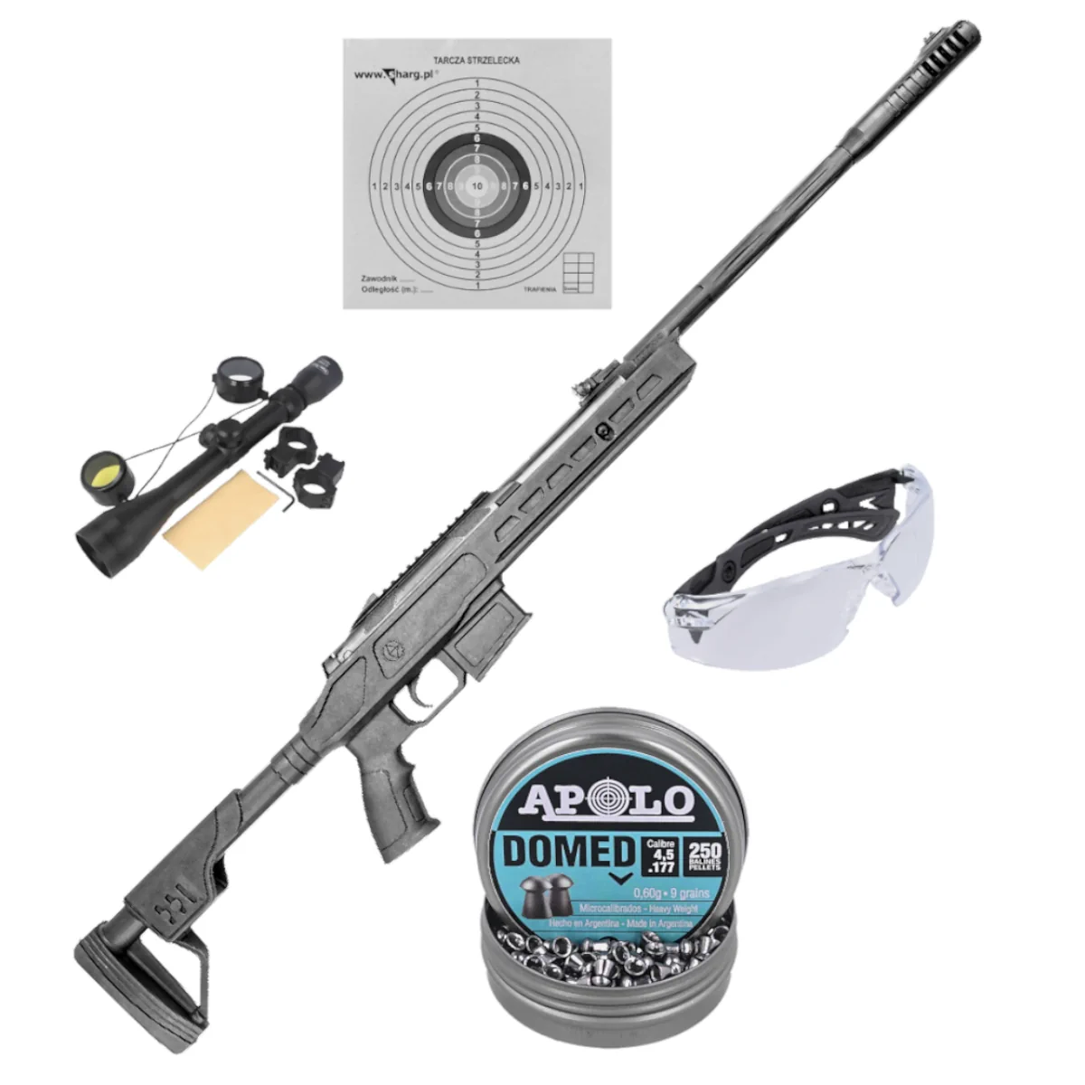 Hatsan Zada Air Rifle 4.5 mm Air Rifle Set: Scope, Safety Glasses, Pellets, Shooting Targets