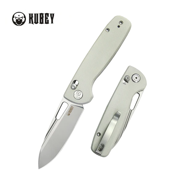 Kubey Bluff Knife White G10, Sandblasted 14C28N by Garet Caronna (KU248C)