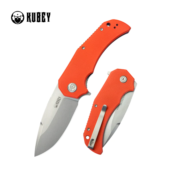 Kubey Bravo One Drop Point Knife Orange G10, Beadblasted AUS-10 by Mikkel Willumsen (KU319B)