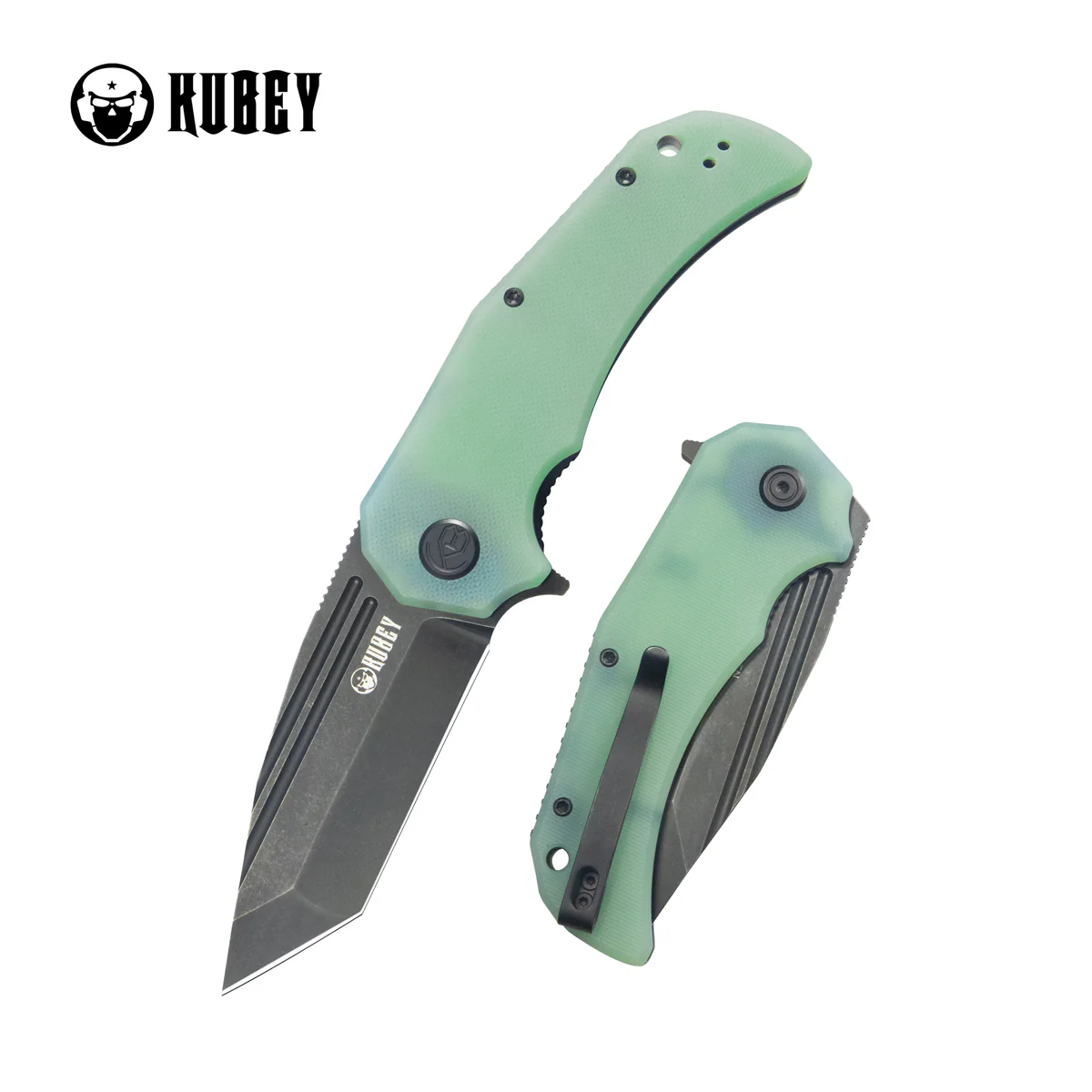 Kubey Bravo One Tanto Knife Jade G10, Blackwashed AUS-10 by Mikkel Willumsen (KU318G)