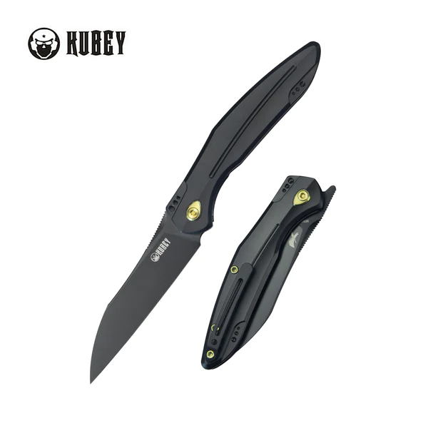 Kubey Knife Barracuda Black Titanium, Black Coated M390 by Parsons Bladeworks (KB299B)