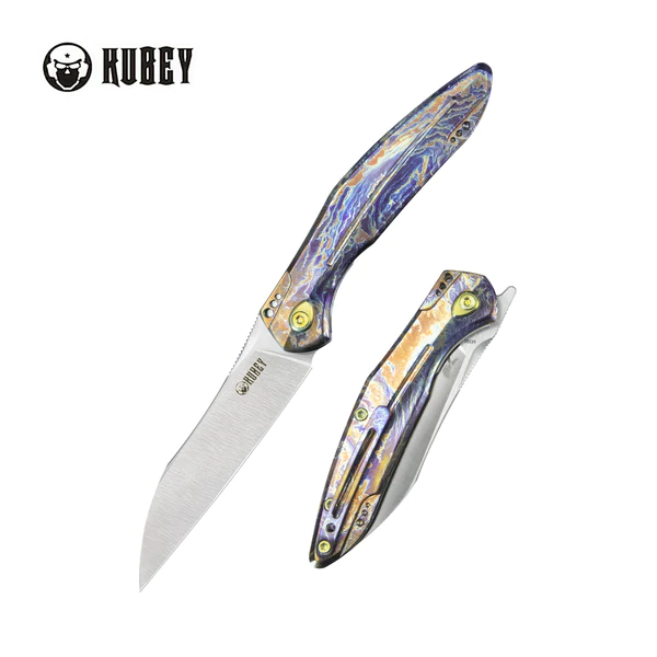 Kubey Knife Barracuda Flame Titanium, Satin M390 by Parsons Bladeworks (KB299E)