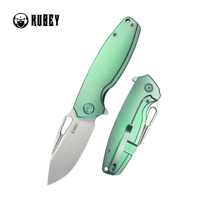 Kubey Tityus Knife Green Titanium, Bead Blasted 14C28N (KB360B)