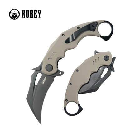 Kubey Wrath Knife Tan G10, Blackwashed 14C26N by MUZI Design (KU261G)