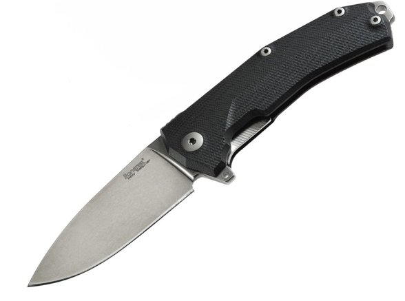 LionSteel KUR G10 Black / Stone Washed Blade Folding Knife (KUR BK)