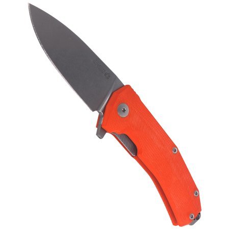 LionSteel KUR G10 Orange / Stone Washed Blade Folding Knife (KUR OR)