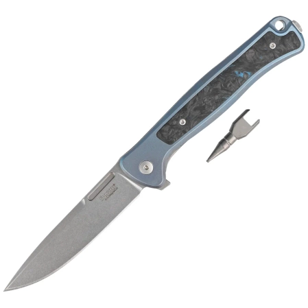 LionSteel Skinny Blue Titanium/Blue Dark Matter Carbon Fiber, Stonewashed MagnaCut by Molletta Knife (SK01 BL)