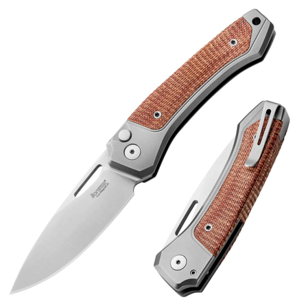 LionSteel Twain Gray Titanium / Natural Canvas Micarta, Satin MagnaCut by Gianni Pauletta (TW GY CVN)