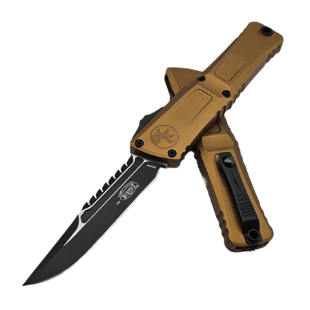 Microtech Combat Troodon Interceptor Gen III Signature OTF Knife Tan Aluminum, Black M390MK by Tony Marfione (1217-1TAS)