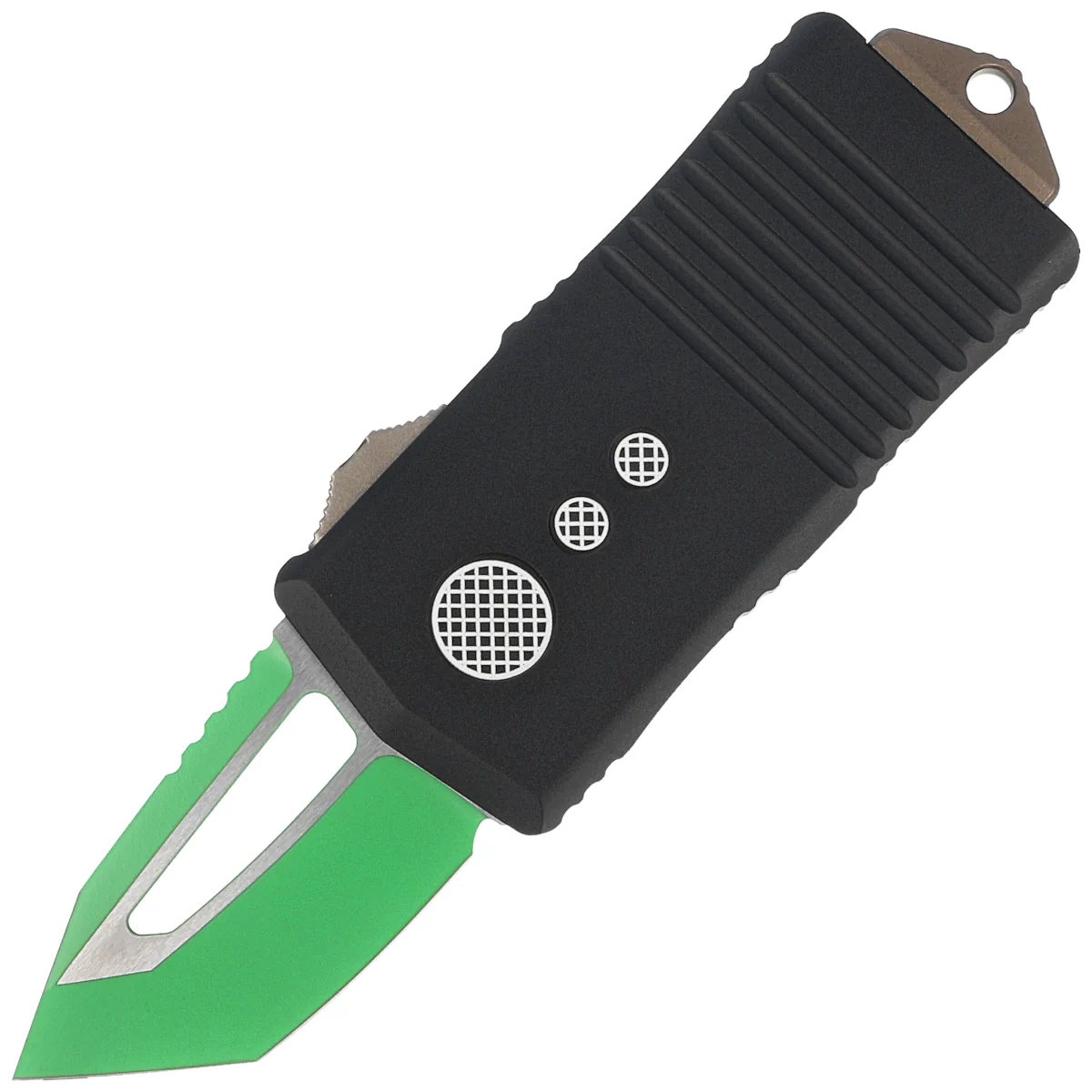 Microtech Exocet T/E Jedi Master OTF Knife Black Aluminum, Green M390 by Tony Marfione (158-1JM)