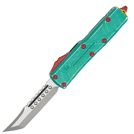 Microtech UTX-85 Hellhound T/E Signature Apocalyptic Green Aluminum, Apocalyptic M390 by Tony Marfione OTF automatic knife (719-10BH)