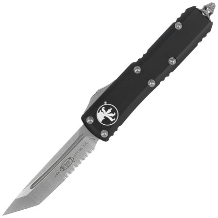 Microtech UTX-85 T/E Black Aluminum OTF Knife, Stonewashed P/S M390 (233-11)