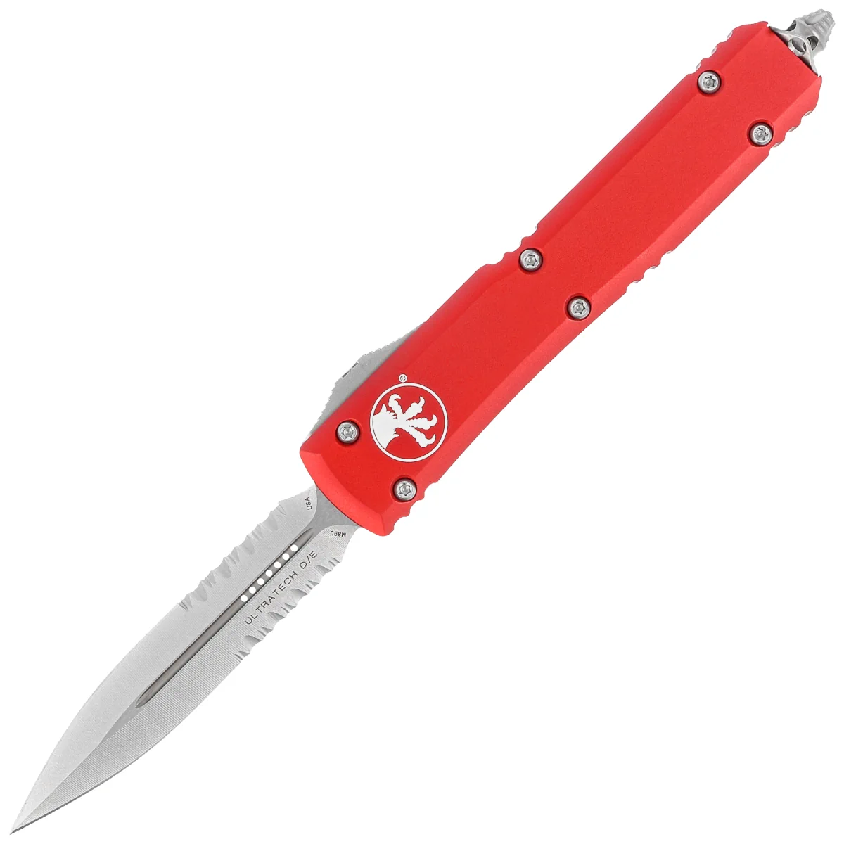 Microtech Ultratech D/E OTF Knife Red Aluminum, Stonewashed P/S M390 by Tony Marfione (122-11RD)