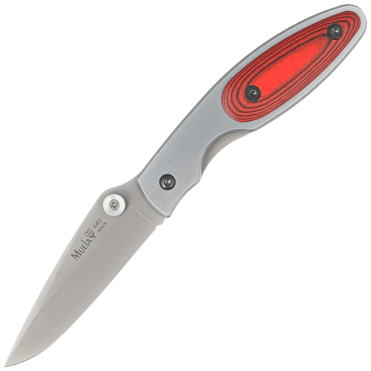 Muela KMC-7R Gray Aluminum/Red Pakka Wood, Satin 440C Knife