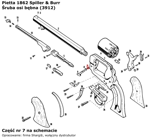 Pietta 1862 Spiller & Burr Cylinder Pin Locking Pin Screw (3912)