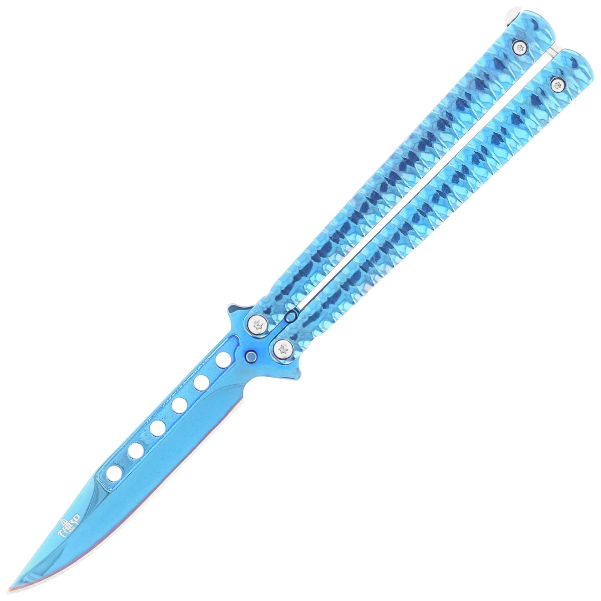 Third Decor Habitat Balisong Blue Titanium Stainles Steel, Blue Titanium Butterfly Knife (16071A)