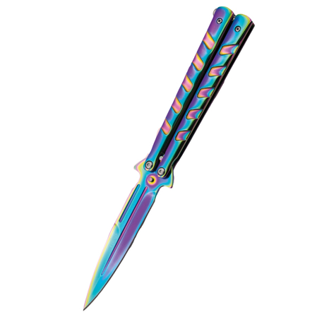 Third Decor Habitat Balisong Rainbow Stainless Steel, Rainbow 420 Butterfly Knife (16100W)