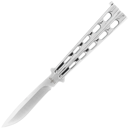 Third Decor Habitat Balisong Silver Stainless Steel, Satin 420 Butterfly Knife (K2919B)