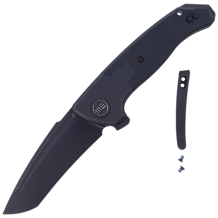 WE Knife Press Check Black Ti / Black G10, Black Stonewashed CPM 20CV by Allen Elishewitz (WE20078A-1)