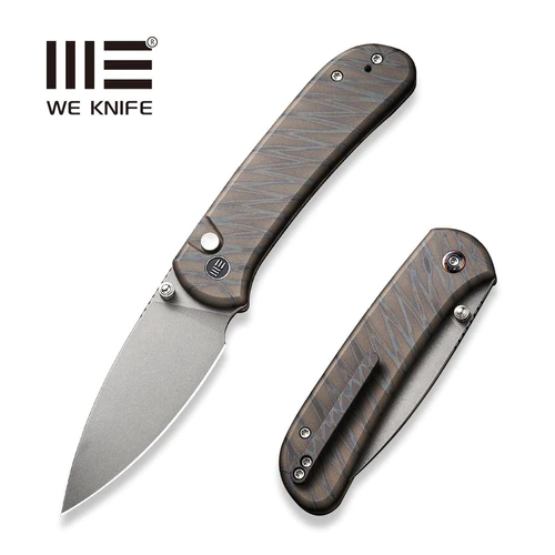 WE Knife Qubit Tiger Stripe Flamed Titanium, Grey Stonewashed CPM 20CV (WE22030F-4)