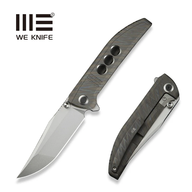 We Knife Ezinta Tiger Stripe Titanium, Polished Bead Blasted M390 (WE22041-4)