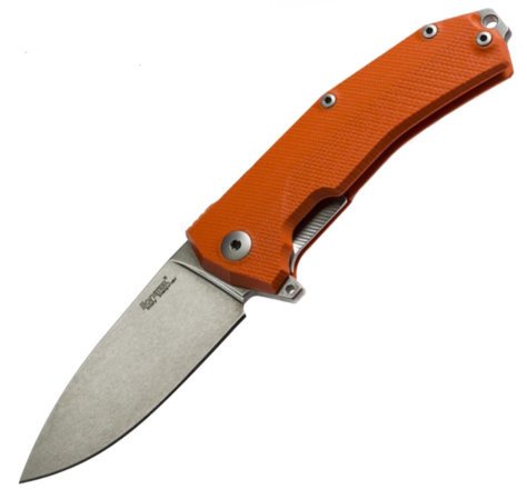 LionSteel KUR G10 Orange / Stone Washed Blade Folding Knife (KUR OR)