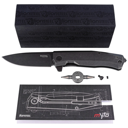 LionSteel Myto Old Black Titanium / Black Blade Folding Knife (MT01B BW)