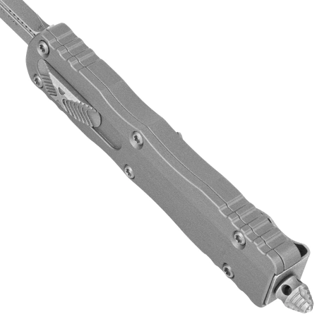 Microtech Dirac D/E OTF Knife Natural Clear Aluminum, Apocalyptic M390 by Tony Marfione (225-10APNC)