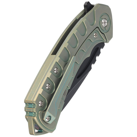 Bestech Buwaya Retro Green Titanium, Black Stonewashed M390 by Kombou Knife (BT2203D)