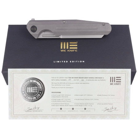 WE Knife Reiver LE No 154/260 Gray Titanium, Silver Bead Blasted CPM S35VN (WE16020-1)
