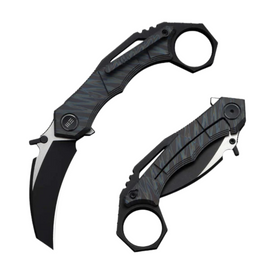 WeKnife Tayra Knife Tiger Stripe Titanium, Black Stonewashed/Satin M390 (WE24069-4)