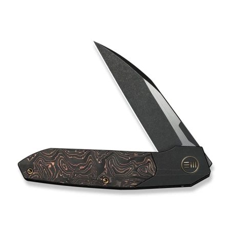 WeKnife Brr15 Black Titanium/Copper Foil Carbon Fiber, Black Stonewashed/Satin M390 by Rafal Brzeski (WE24007-1)