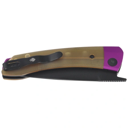 Kizer Mini MoMo Knife Purple Aluminum / Yellow PEI, Black PVD Nitro-V by Vladimir Legachev (V3663A1)
