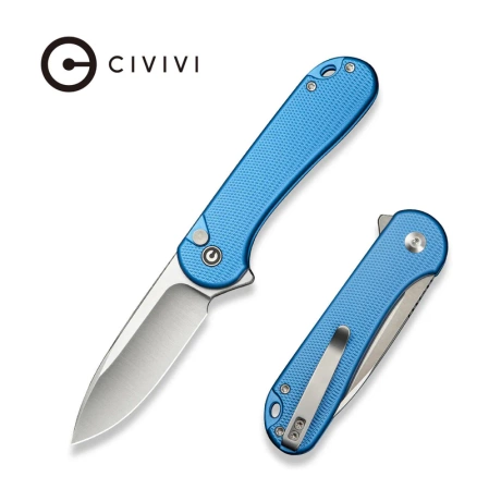 Button Lock Elementum II Knife Blue Aluminum, Satin Nitro-V (C18062PD-2)