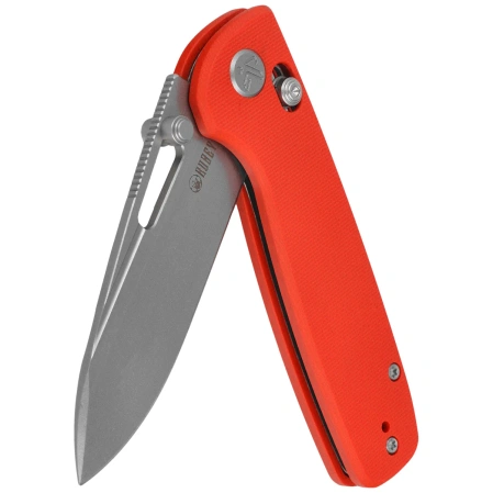 Kubey Bluff Knife Red G10, Sandblasted 14C28N by Garet Caronna (KU248H)