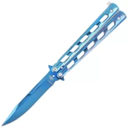Third Decor Habitat Balisong Knife Blue Titanium Stainless Steel, Blue Titanium 420 (10967A)