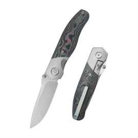 Kubey KB Velvet Snake Knife Gray Titanium/Watermelon Sugar Camocarbon, Stonewashed M390 by Bastard Knives (KB266A)