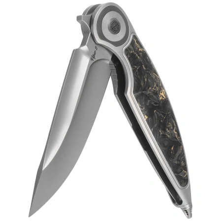 Rike Knife Viper 2 Gray Titanium / Gold Carbon Fiber, Satin M398 by Richard Wu (RK-Viper 2-A P/GCF)