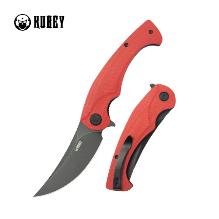 Kubey Scimitar KU173O Knife Red G10, Blackwashed 14C28N