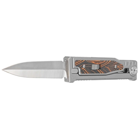 Nóż grawitacyjny Reate EXO-M OTF Gravity D/E Bead Blasted Titanium/Damascus Orange-Black G10, Satin Elmax