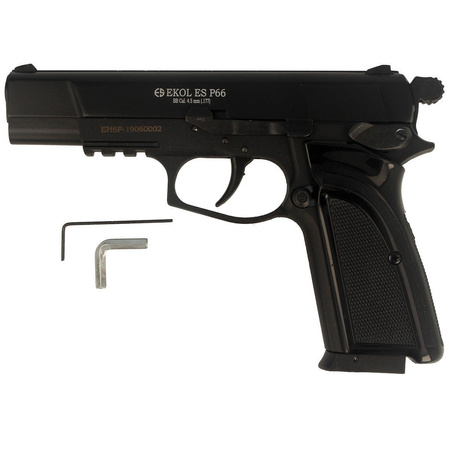 Zestaw wiatrówkowy 10: pistolet Voltran Ekol ES P66 Black 4.5 mm, 1400 BBs, 10 kapsuł CO₂, 100 tarcz