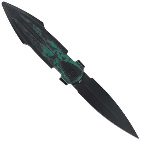 Nóż składany Bestech Ika Dagger Black Titanium / GITD Marble Carbon Fiber, Black PVD M390 by Tashi Bharucha (BT2602D)