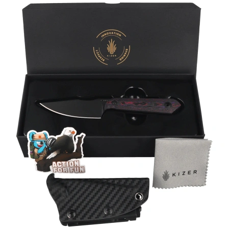 Kizer Mini Harpoon Knife Purple Haze Fat Carbon, Black Matte DLC Ultra S45VN by Maverick Customs (1040S9)