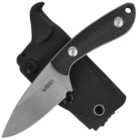 Kubey Bloom Knife Black Coarse Micarta, Beadblasted 14C28N by Scott Halpern (KU411A)