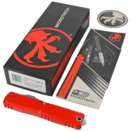 Nóż automatyczny OTF Microtech Ultratech Gen IV D/E Red Aluminium, Apocalyptic M390MK by Tony Marfione (11224-10APRD)