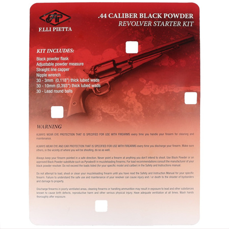 Pietta kit for black-powered revolver .44: gunpowder gun, measuring cup, cap gun, felt nails, bullets, fireplace wrench (AC1410/44)