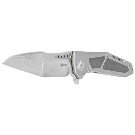 Reate K-3 Tanto Grey Titanium/Carbon Fiber, Damasteel Damascus