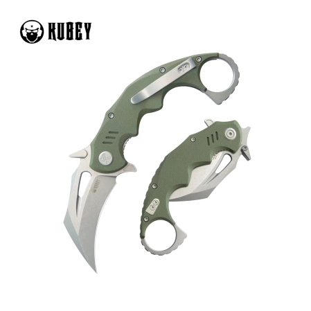 Kubey Mini Wrath Knife Green G10, Beadblasted 14C28N by MUZI Design (KU262B)