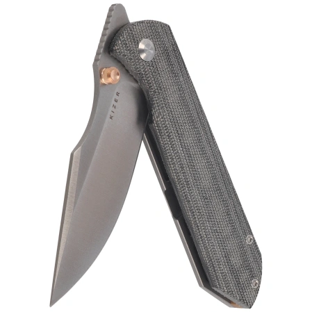 Kizer Harpoon Fold Knife Gray Titanium / Black Norplex UltreX Micarta, Satin Elmax by Maverick Customs (Ki4784A2)