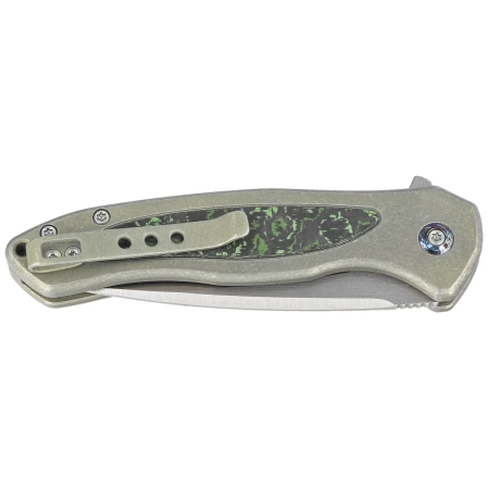 WE Knife Button Lock Kitefin LE No 000/157 Green Titanium/Jungle Wear Fat Carbon, Hand Polished Satin CPM 20CV (WE19002N-2)